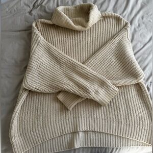 Free People Cream Cowl Neck Sweater
